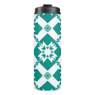 Abstract Geometric Pattern in White and Green Thermal Tumbler