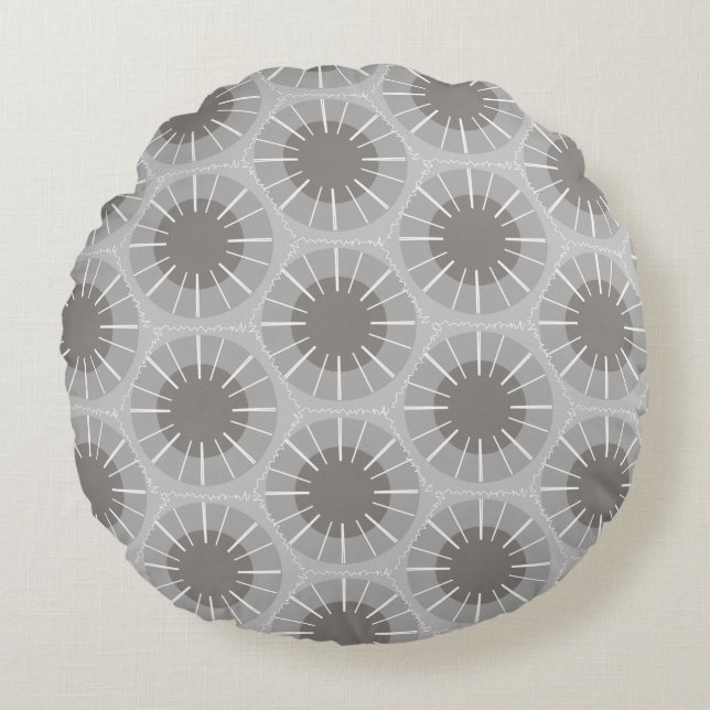 Abstract Geometric Pattern Michigan Petoskey Stone Round Cushion (Front)
