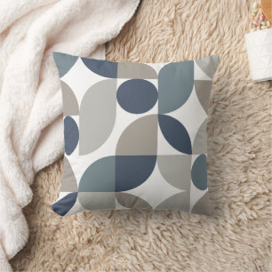 Abstract Geometric Pattern Navy Blue Grey Cushion
