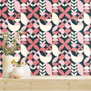 Abstract Geometric Pattern Navy, Pink, Wallpaper
