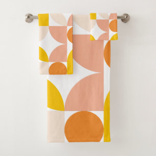 Abstract Geometric Pattern Peach Orange Yellow Bath Towel Set