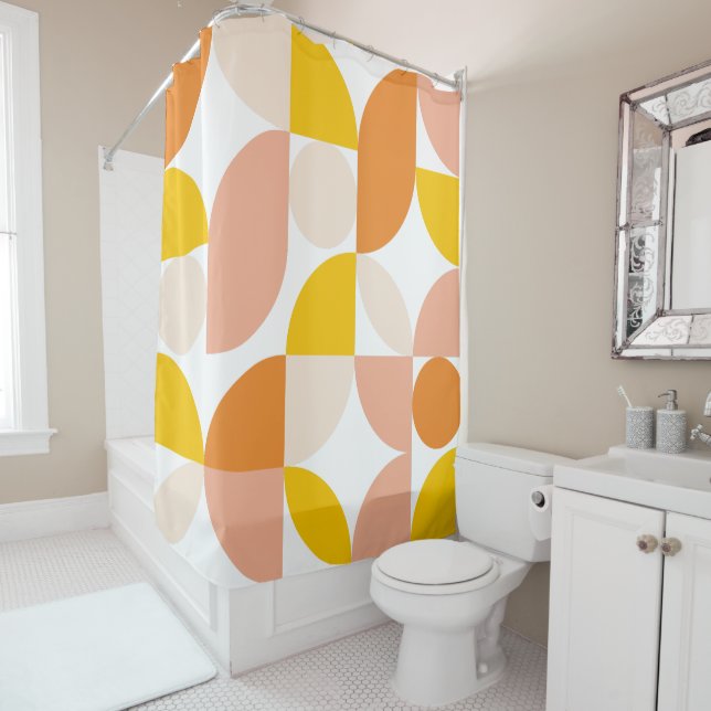 Abstract Geometric Pattern Peach Orange Yellow Shower Curtain (In Situ)