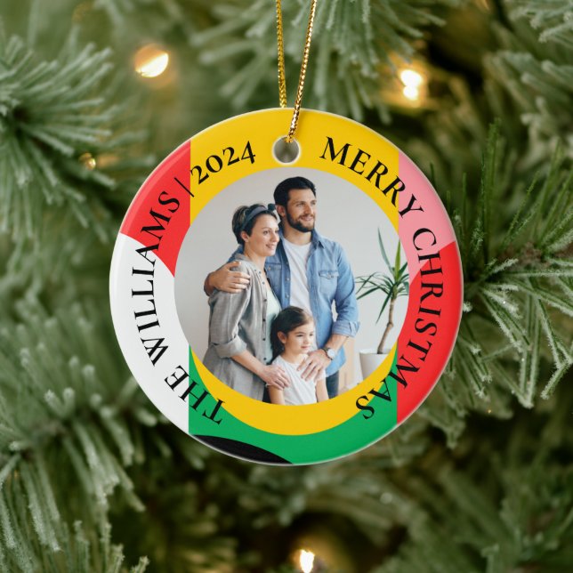 Abstract Geometric Pattern Photo Merry Christmas Ceramic Ornament (Tree)