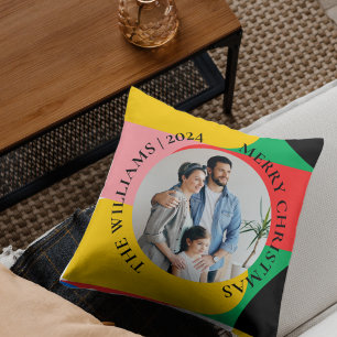 Abstract Geometric Pattern Photo Merry Christmas Cushion