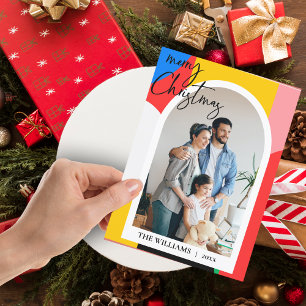 Abstract Geometric Pattern Photo Merry Christmas Holiday Postcard