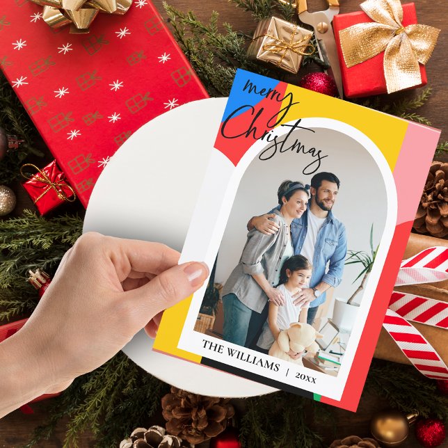 Abstract Geometric Pattern Photo Merry Christmas Holiday Postcard (Abstract Geometric Pattern Photo Merry Christmas Holiday Postcard)