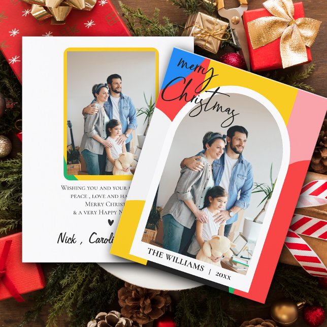 Abstract Geometric Pattern Photo Merry Christmas Postcard (Abstract Geometric Pattern Photo Merry Christmas Postcard)