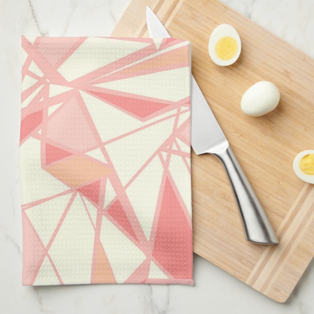 Abstract geometric pattern pink beige tea towel (Quarter Fold)