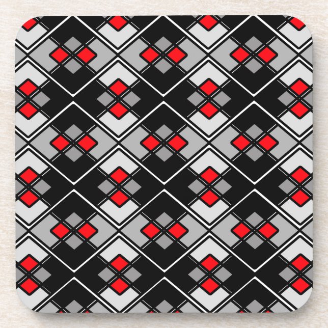 Abstract geometric pattern - red, black and grey. coaster (Front)