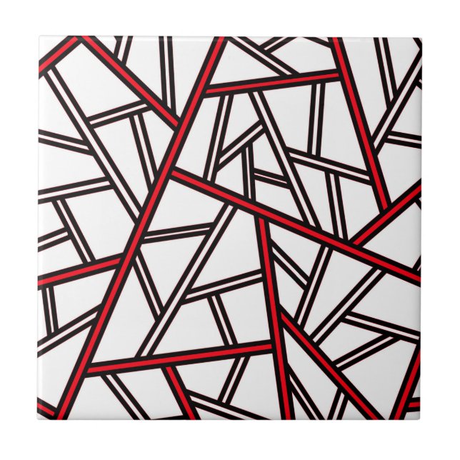 Abstract geometric pattern - red, black and white. ceramic tile (Front)