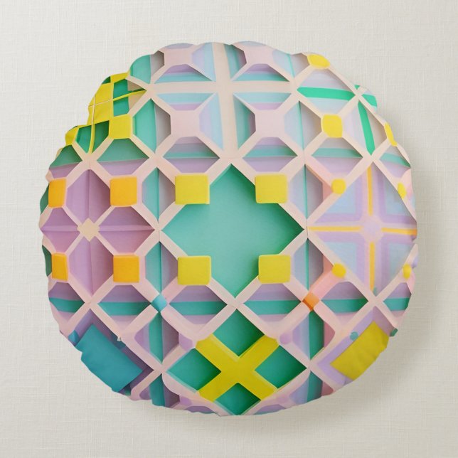 Abstract Geometric Pattern Round Cushion (Front)