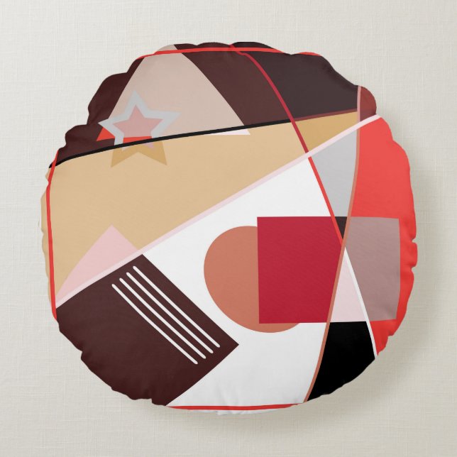 Abstract geometric pattern,  silk scarf shawl desi round cushion (Front)