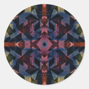 Abstract geometric pattern with blue flower classic round sticker
