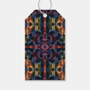 Abstract geometric pattern with blue flower gift tags