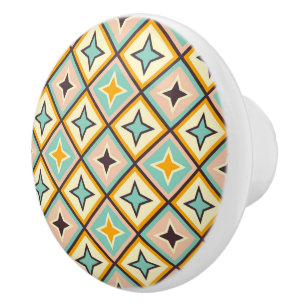 Abstract geometric pattern with diamond shapes ceramic knob