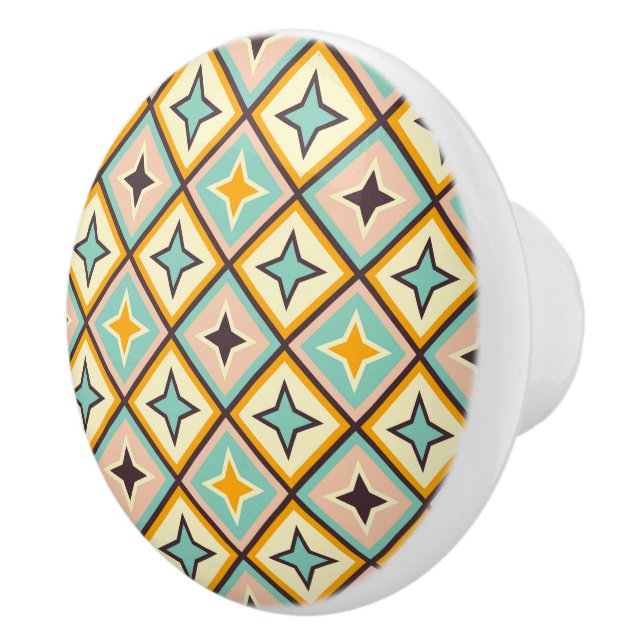 Abstract geometric pattern with diamond shapes ceramic knob (Right)