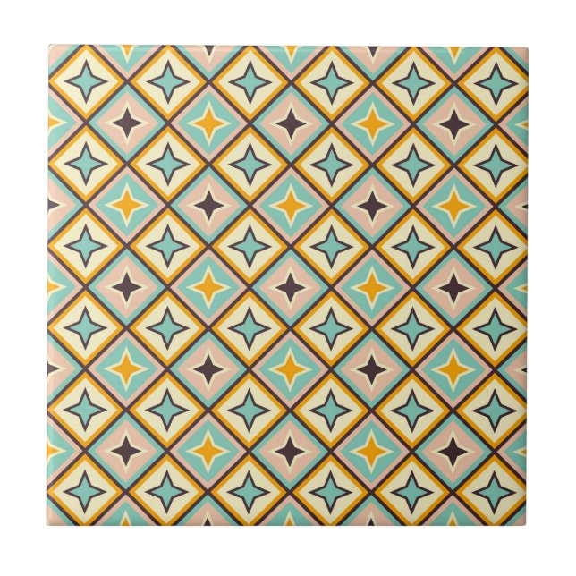 Abstract geometric pattern with diamond shapes ceramic tile (Front)