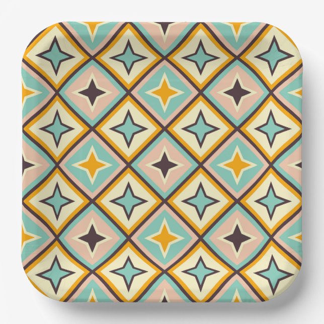 Abstract geometric pattern with diamond shapes paper plate (Front)