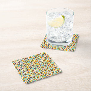 Abstract geometric pattern with diamond shapes square paper coaster