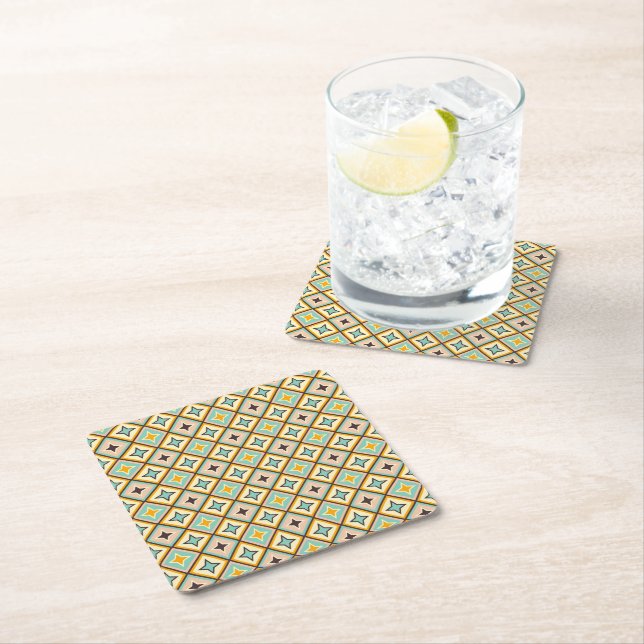 Abstract geometric pattern with diamond shapes square paper coaster (Insitu)