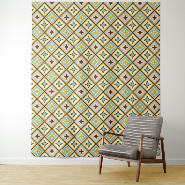 Abstract geometric pattern with diamond shapes tapestry (In Situ)