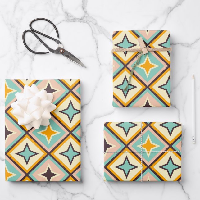 Abstract geometric pattern with diamond shapes wrapping paper sheet (Front)