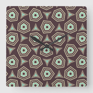 Abstract geometric pattern with layered pentagons square wall clock