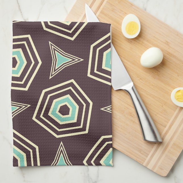Abstract geometric pattern with layered pentagons  tea towel (Quarter Fold)