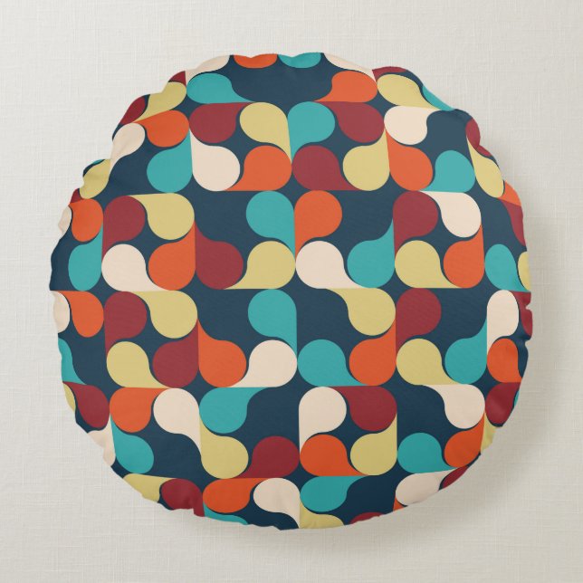 Abstract Geometric Pattern with leaves, drops. Col Round Cushion (Front)