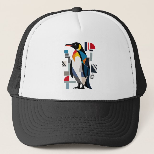 Abstract Geometric Penguin Design Trucker Hat (Front)