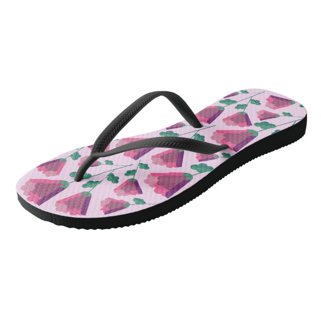 Abstract Geometric Pink Flowers Thongs (Angled)