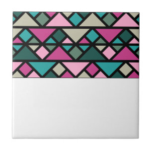 Abstract geometric pink fuchsia turquoise ceramic tile