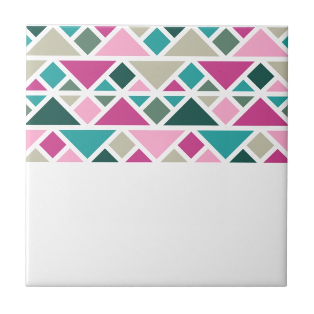 Abstract geometric pink fuchsia turquoise ceramic tile (Front)