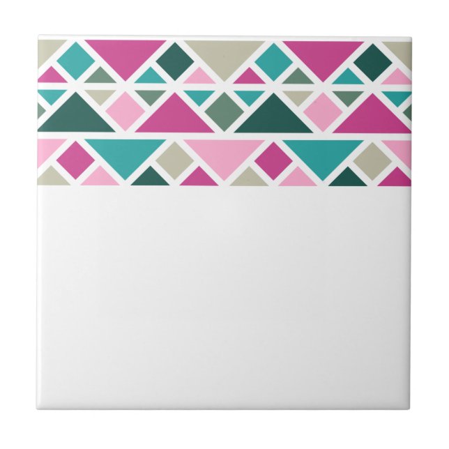 Abstract geometric pink fuchsia turquoise ceramic tile (Front)