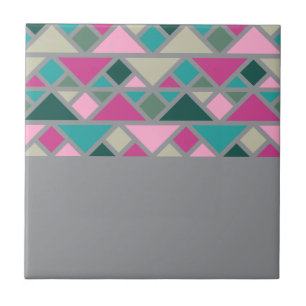 Abstract geometric pink fuchsia turquoise grey ceramic tile