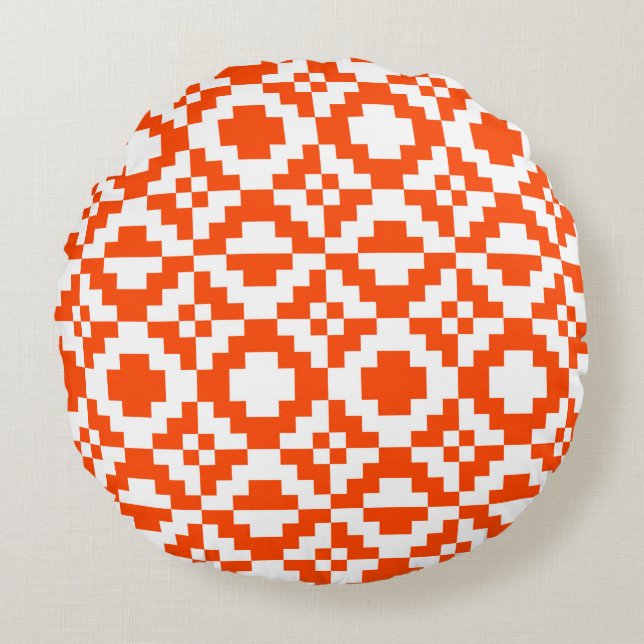 Abstract geometric pixelated seamless pattern. Mos Round Cushion (Front)