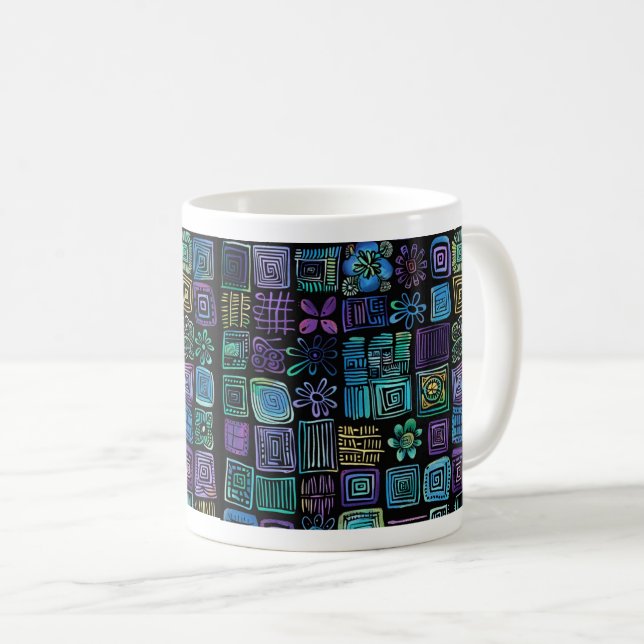 Abstract Geometric Plant Grid Design Coffee Mug (Front Right)