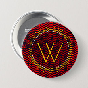 Abstract Geometric Red and Black Stripes Monogram 7.5 Cm Round Badge