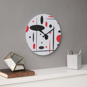 Abstract Geometric Red Black Large Clock