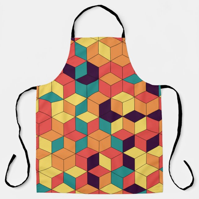 Abstract geometric seamless pattern of color cubes apron (Front)
