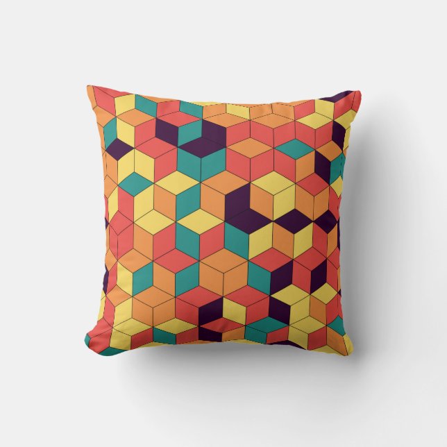 Abstract geometric seamless pattern of color cubes cushion (Front)