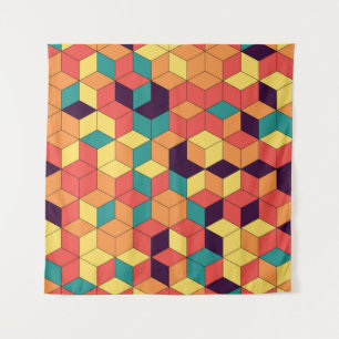 Abstract geometric seamless pattern of color cubes tapestry