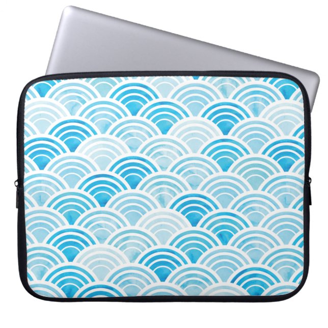 Abstract geometric seamless pattern with blue wate laptop sleeve (Front)