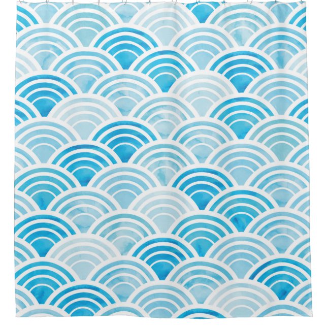 Abstract geometric seamless pattern with blue wate shower curtain (Front)