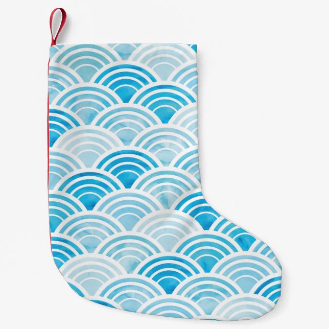 Abstract geometric seamless pattern with blue wate small christmas stocking (Front)