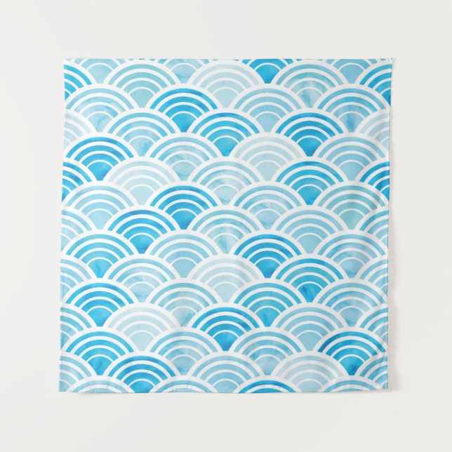 Abstract geometric seamless pattern with blue wate tapestry (Front)