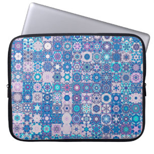 Abstract geometric shapes and flowers, seamless pa laptop sleeve