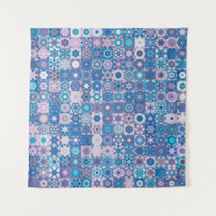 Abstract geometric shapes and flowers, seamless pa tapestry