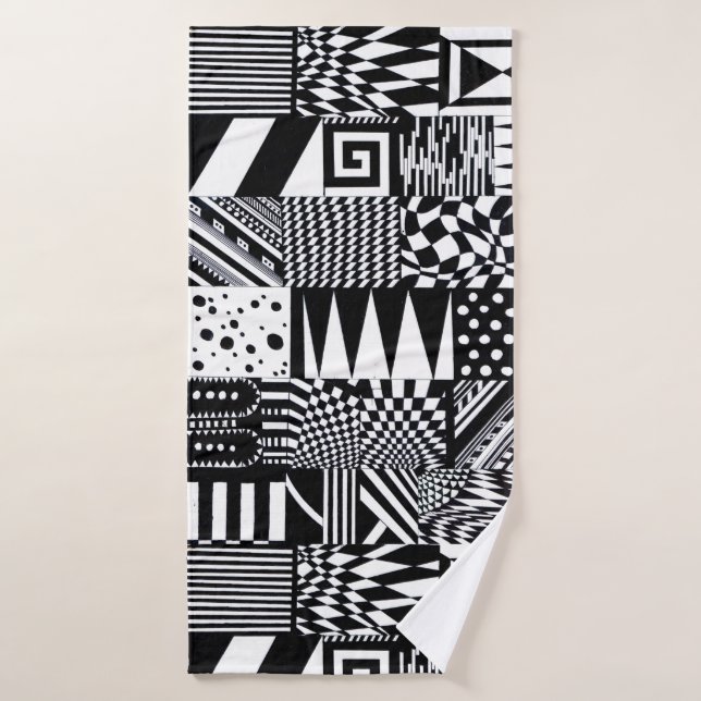 abstract geometric shapes black white pattern hand bath towel (Bath Towel)