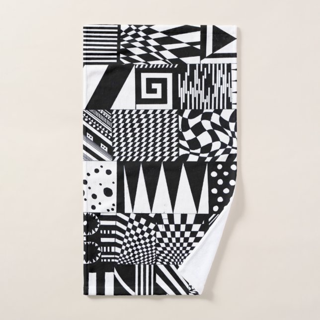 abstract geometric shapes black white pattern hand hand towel (Hand Towel)